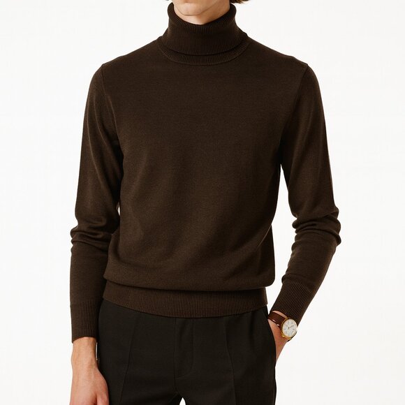 Banana Republic Brown Extra Fine Italian Merino Turtleneck M Minimalist Preppy - Picture 1 of 7